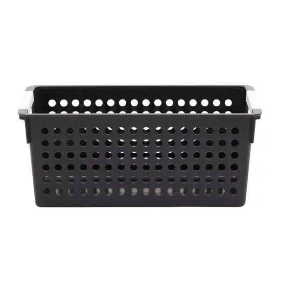 Farmlyn Creek 4-Pack Black Plastic Baskets for Organizing Bathroom, Laundry Room, Washroom or Playroom, Stylish and Sleek Versatile Small Plastic Baskets with Handles for Home Closet Organization {6}