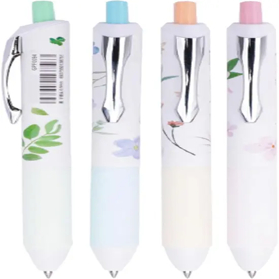 Flower Style Water-based Neutral Pen, 0.5mm Fine Point, Gel Ink Ballpoint Pen, Black Ink, Metal Clip, Anti-slip and Anti-fall, Pack of 4 (Multicolor) {2}