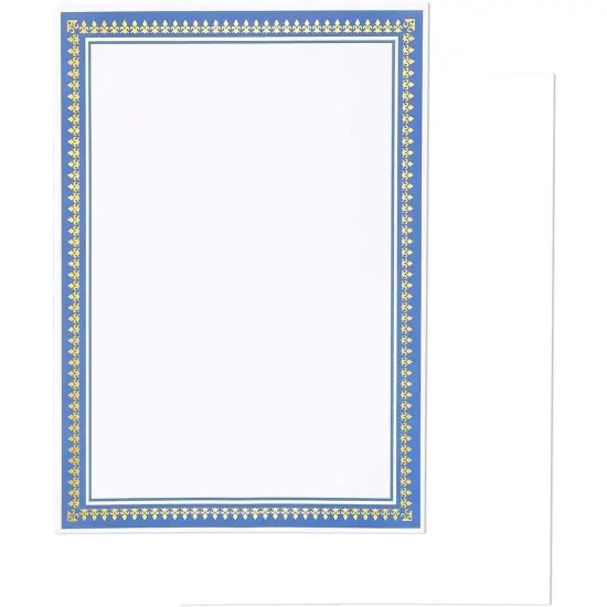 50 Pack Award Certificate Paper with Blue Border 8.5 x 11 for Printing Graduation, Diploma and Achievement (White) {6}