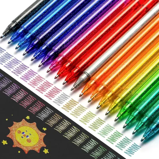 36 Pack Metallic Glitter Gel Pens Set, 18 Colors Sparkle Gel Pens with 18 Glitter Pen Refills in Canvas Bag for Adult Coloring Book Drawing Crafts Scrapbooks Journaling {2}
