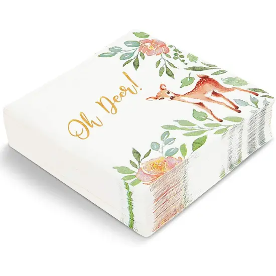 Oh Deer Baby Shower Decorations, White Paper Napkins (6.5 In, 50 Pack) {1}