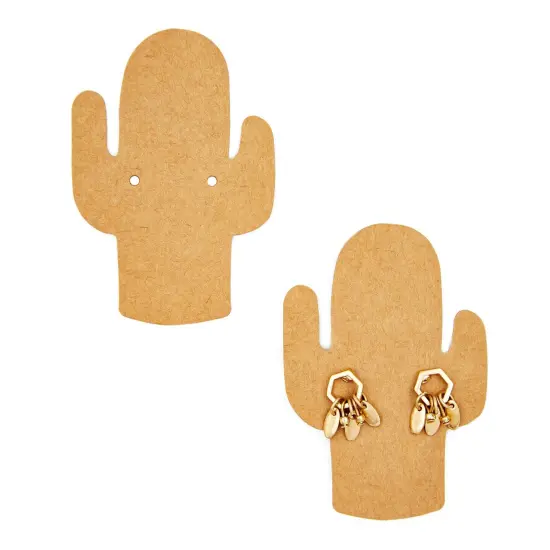 300 Pack Cactus Earring Display Cards, Cardboard Holder for Selling Jewelry, Small Business Supplies, Succulents Design, 1.8 x 2.6 inches Brown {6}
