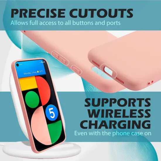 Insten Liquid Silicone Case For Google Pixel 5 (2020) Soft Microfiber Lined Full Body Protective Slim Cover, Pink {4}