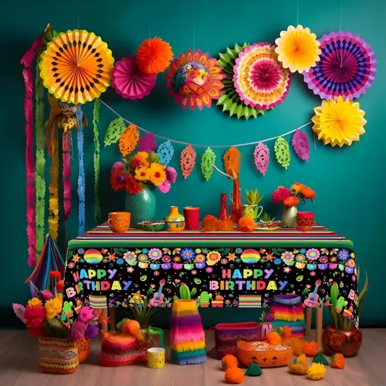3 Pcs Mexican Fiesta Birthday Party Tablecloth Decorations Plastic Cinco De Mayo Printed Table Cloth Table Cover for Fiesta Taco Happy Birthday Decorations {2}
