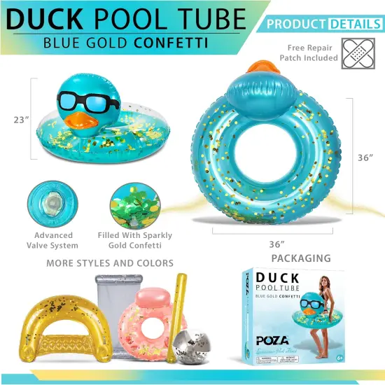 Inflatable Duck Pool Float Tube- Heavy Duty Vinyl UV Resistant Confetti Pool Duck Floatie, Animal Pool Float Swim Ring Pool Inflatables for Kids and Adults for Beach, Party, Vacation {2}