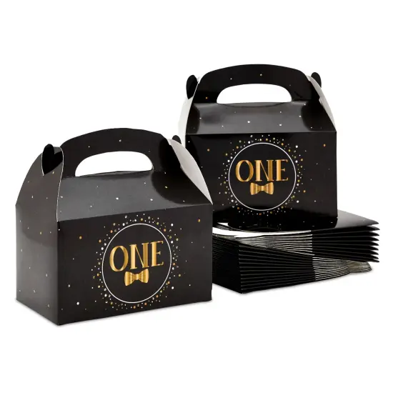 24 Pack Decorations for Boys 1st Birthday Party Favor Treat Box, Gable Boxes Decorations (Black) {5}