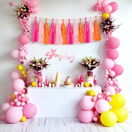 Rose red Pink and Orange Tassel Garland Banner Paper Tassels for Party Decorations,Pack of 15 {4}