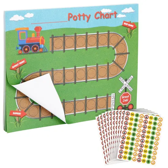 50 Sheets Railroad Potty Training Sticker Chart for Toddlers, Boys, Girls with 800 Train Stickers (10.3x8.3 in), Ages 3-14 {1}