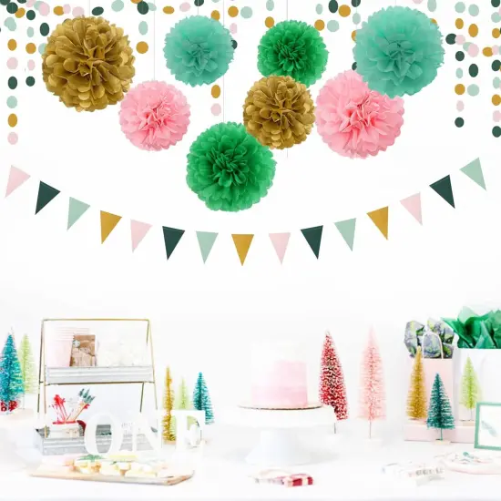 Sage-Green Pink Gold Paper Garland - 52Ft Glitter Paper Hanging Decoration Streamer Banner,Baby Bridal Shower Safari Birthday Tropical Party Decorations Jungle Theme Wedding Bunting {3}