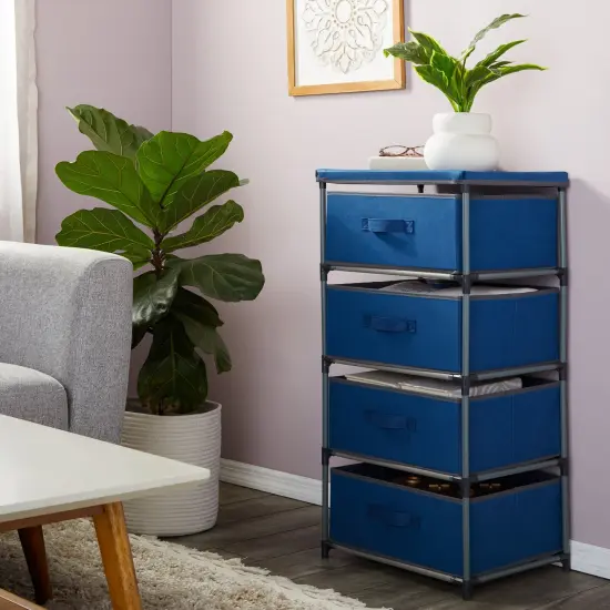 4-Tier Tall Closet Dresser with Drawers - Organizer and Small Fabric Storage for Bedroom (Navy Blue) {2}