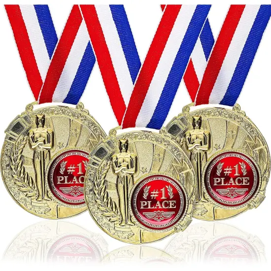 Juvale 6 Pack Bulk Gold 1st Place Medals with Ribbons for All Ages and Sports, Winner Award Ribbons, 2.6 Inch Diameter, 15.3 Inch Ribbon Length {1}