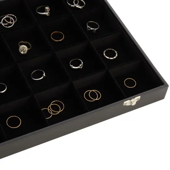 Black Velvet Jewelry Display Tray Organizer Case, Rock Collection Box for Gemstones, Crystals, Pendants (24 Grids Box, 14 x 9.5 x 2 In) {5}
