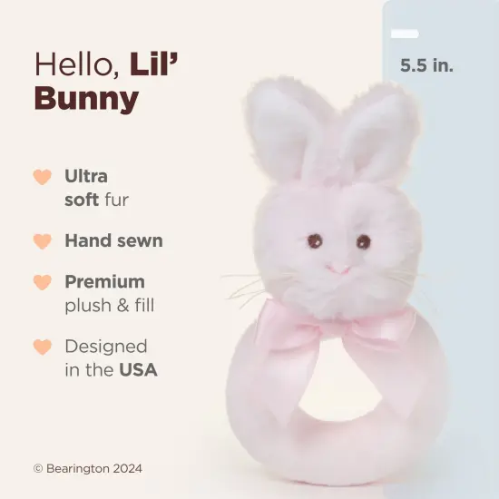 Bearington Baby Lil&rsquo; Bunny, 5.5 Inch Pink Soft Stuffed Easter Bunny Rattle, Baby Easter Gifts, For Ages 0-14 {2}