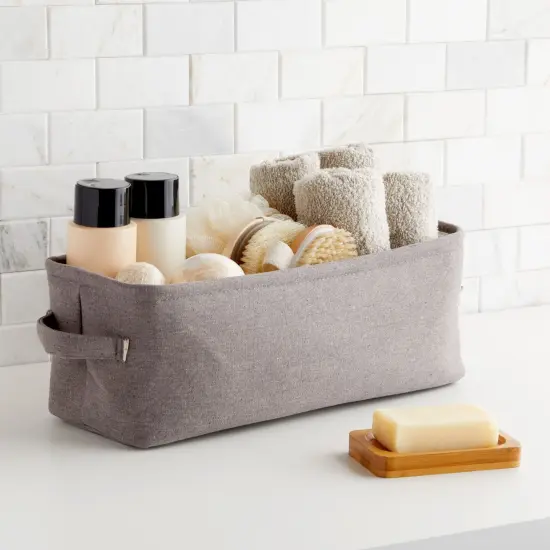 Toilet Paper Storage Basket for Bathroom Organizing, Rectangular Bin for Fabric Storage, Counter (Gray, 16 x 6 x 5.5 In) Grey {2}
