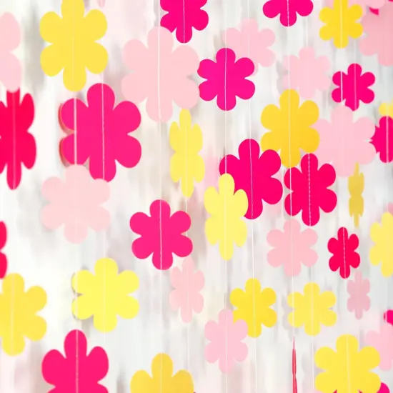 Hot-Pink Yellow Fall Party-Decorations Streamers-Garland - 52ft Boho Flower Hanging Paper Banner, Groovy Birthday Baby Bridal Shower Bachelorette Wedding Classroom Decor {1}