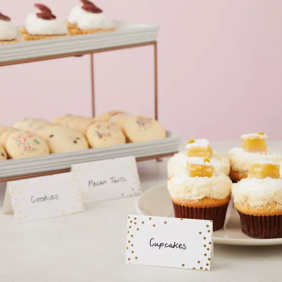 100 Pack Wedding Place Cards for Table Setting, Blank Table Name Card, Gold Foil Polka Dot Place Cards for Birthday, Banquet, Events, Reserved Seating {4}