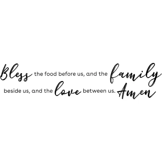 Removable Kitchen Wall Stickers, Bless Food, Family, Love Between Us Decals (24.5 x 9 In) Black {1}
