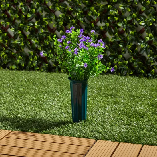 Purple Artificial Flowers for Cemetery with 2 Cone Vases, Small Bouquets for Grave Decorations (2.9 x 2.9 x 7 Inches, 6 Bundles) {2}