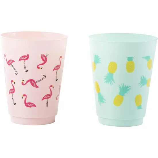 Plastic Party Cups - 24-Pack Reusable Tumblers, 16-Ounce Plastic Cups, Tropical Themed Party Supplies for Bridal Showers, Birthdays, Flamingo and Pineapple Designs, 3.5 x 4.4 x 3.5 inches Multicolor {4}
