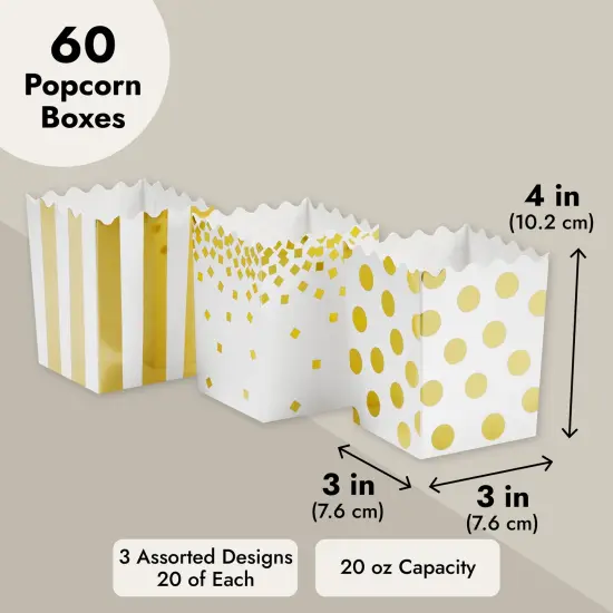 60 Pack Mini Popcorn Boxes for Party, Gold Popcorn Containers for Movie Night Decorations (3 x 4 In) {3}