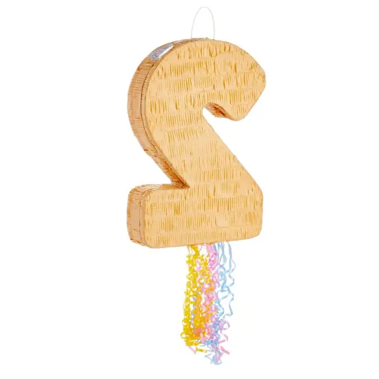 Pull String Number 2 Ice Cream Pinata for Two Sweet Birthday Decorations (16.5 x 11.5 x 3 In), For Ages 3+ Pink {7}