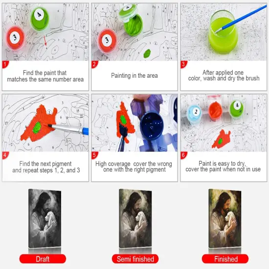 Jesus Paint by Numbers, Adult Paint by Number Prayer in The Forest Paint-by-Number Kits DIY Acrylic Painting Kits On Canvas Religious Spirit Paint by Number for Adults, 16 x20 Inch {4}