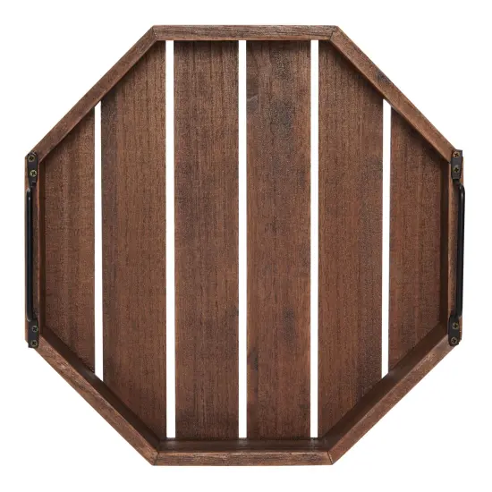 Farmlyn Creek Decorative Rustic Wooden Serving Tray with Metal Handles for Candles, Coffee Table, Farmhouse Home Decor (11.75 x 11.75 x 2.75 In) Brown {6}