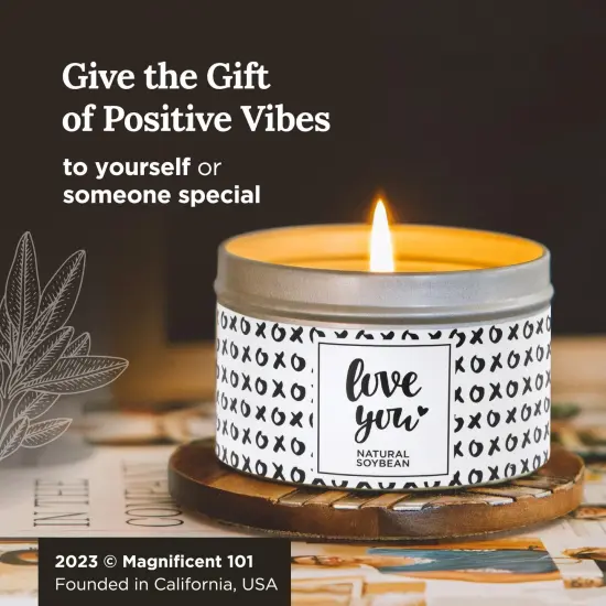Magnificent 101 Long Lasting Love You Aromatherapy Tin Candle | 6 Oz - 35 Hour Burn | All Natural Soy Wax with Vanilla, Lavender, Rose, Jasmine, Lilac for Romance, Purification, Manifestation Multicolor {6}