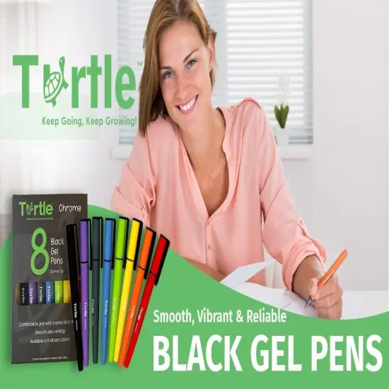 Chrome Black Ink Gel Pens, Fine Point (0.5mm) Gel Pen for Journaling, Note Taking, School Office Supplies, Stationery for Men Women Gifts (Pack Of 8) {5}