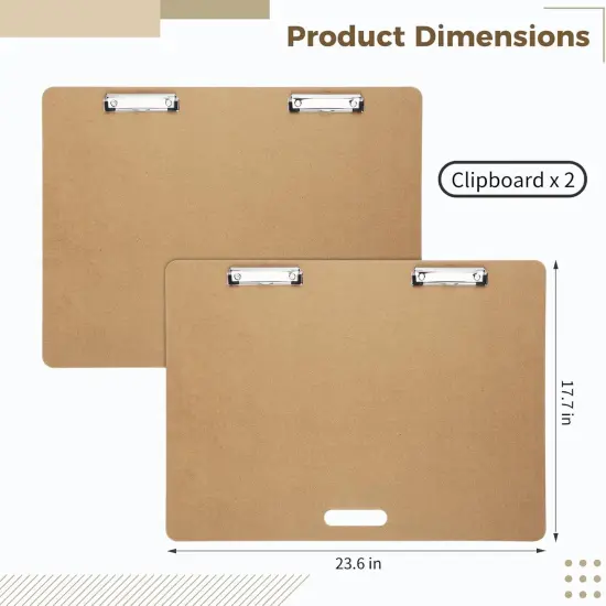 2PCS Extra Large Clipboards, 23&rsquo;&rsquo; x 17&rsquo;&rsquo; Clipboard, A3 Horizontal Wooden Clip Boards, Low Profile Clip Art Clipboard for Drawing, Sketching, Art Supplies, Landscape for Home Office {4}