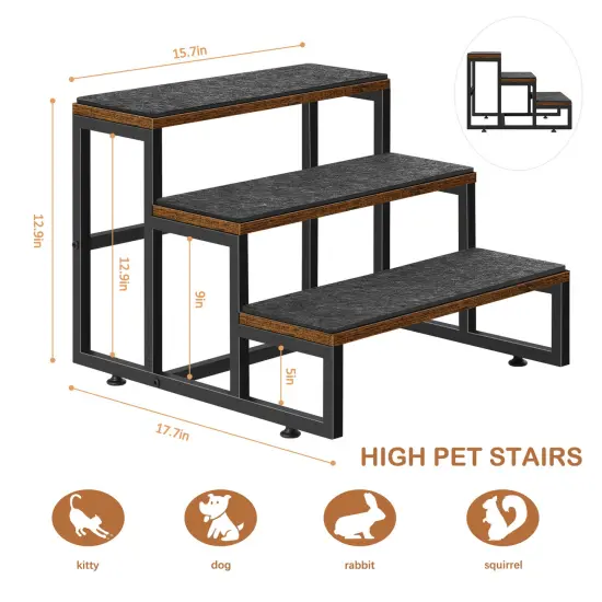 3-Step Dog Stairs for Small Dogs & Cats &ndash; Non-Slip Pet Steps for Couches, High Beds, Cars, Supports Up to 100lbs {2}