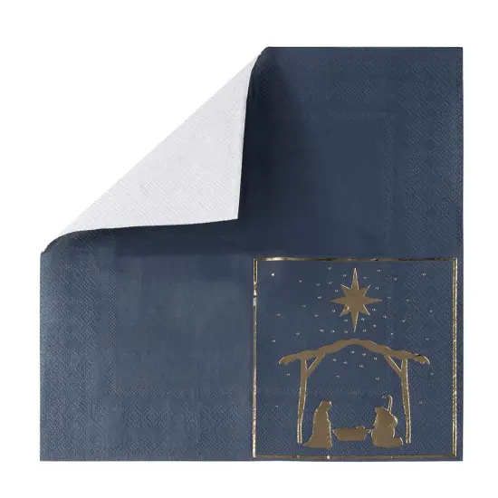 Christmas Party Decorations, Nativity of Jesus Napkins (5 x 5 In, Navy Blue, 50 Pack) {6}