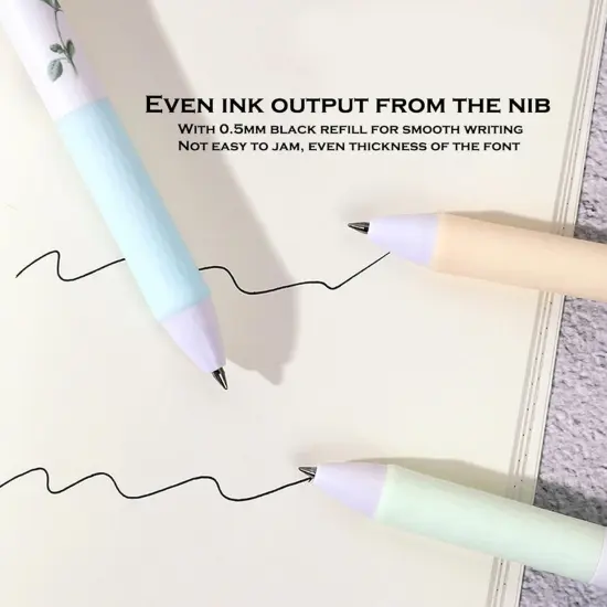 Flower Style Water-based Neutral Pen, 0.5mm Fine Point, Gel Ink Ballpoint Pen, Black Ink, Metal Clip, Anti-slip and Anti-fall, Pack of 4 (Multicolor) {3}