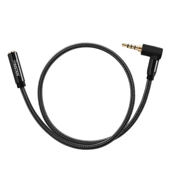 3.5mm Headphone Extension Cable, 90 Deg Male to Female, TRRS, 1.5 Feet Black {7}