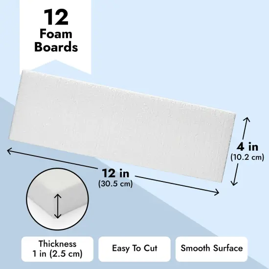 1-Inch Thick Foam Rectangle Blocks for Crafts, Diorama Supplies, Centerpieces, School Projects, Packaging, Polystyrene Boards for DIY Sculpture (12x4x1 in, 12-Pack) White {5}