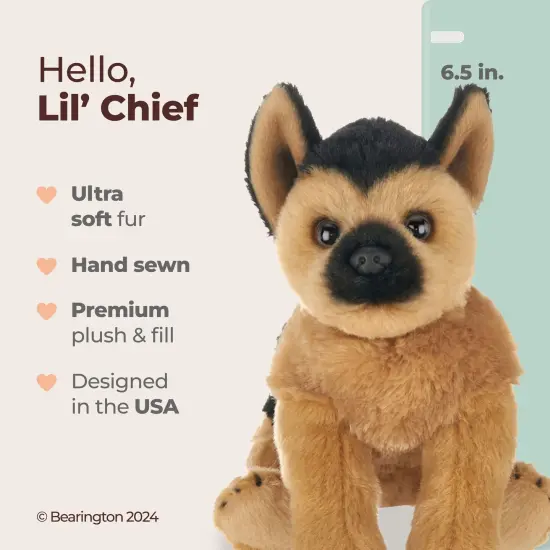 Bearington Lil' Chief The German Shepherd Stuffed Animal, 6.5 Inch Dog Stuffed Animal, For Ages 3-14 Brown {2}