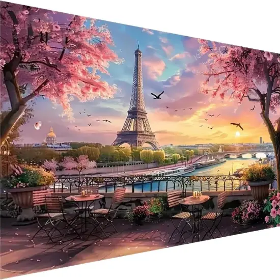 5D Large Diamond Art Painting,Eiffel Tower Diamond Art Kits for Adults,DIY Full Drill Crystal Rhinestone Arts and Crafts,Cityscape of Paris Art Painting with Diamond Home Wall Decor {1}