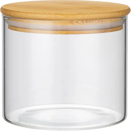 1PC Small Glass Storage Jars with Airtight Lids, 18 fl oz (550ml) Cute Clear Glass Storage container with bamboo Lid, Glass Pantry Canister for Beans, Rice, Sugar, Cookie Coffee and etc {1}