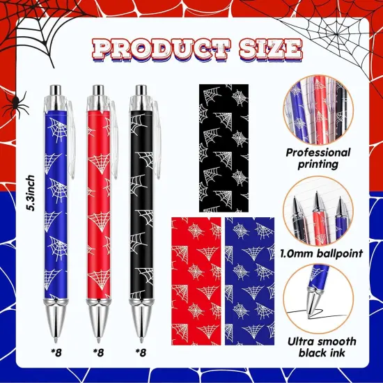 24 Pcs Ballpoint Pen Bulk 1.00 mm Retractable Gel Ink Pens Classroom Reward Prizes Goodie Bags Stuffers Gift Party Favors Supplies for Birthday themed Party Decorations (Spider Web) {2}
