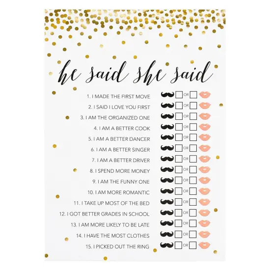 250 Pieces Bridal Shower Games for 50 Guests with Bingo Cards, He Said She Said Bridal Shower Games, Wedding Advice for Bachelorette, Celebrations (Gold) {5}