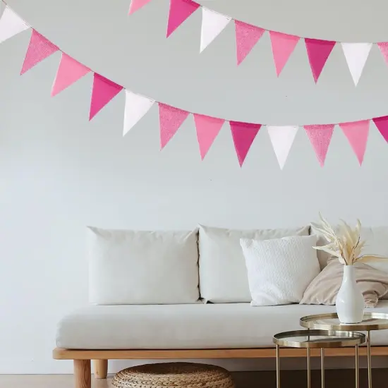 24pcs Pink Pennant Banner, Pre-Strung Imitated Burlap Fabic Triangle Flags Bunting Garland Steamers, Pink Haning Party Decorations for Women. {4}
