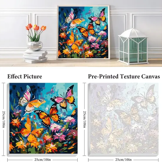 Framed Paint by Numbers Kit for Adults Beginner & Kids Ages 8-12, Butterfly Paint by Number with Frame, DIY Easy Acrylic Colorful Butterfly Paint by Numbers Kit on Canvas 10x10 inch {3}