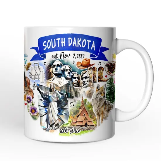 Artistic South Dakota State Themes and Landmarks Mug {3}
