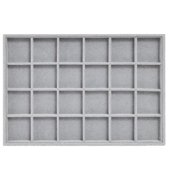 Velvet Jewelry Organizer Tray for Earrings, Stackable 24 Grid Storage for Rings (Gray, 14x10 in) Grey {6}