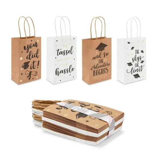 24 Pack Graduation Party Favor Gift Bags with Handles, Class of 2025 Grad Supplies, 4 Designs (9 x 5.3 x 3.1 In) {5}