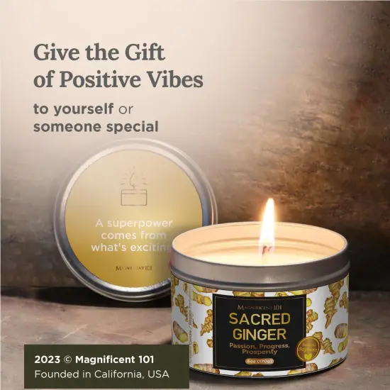 Magnificent 101 Long Lasting Sacred Ginger Scented Candle | 6 Oz - 35 Hour Burn | Soy Wax Candle for House Energy Cleansing & Manifestation | Passion Fuels Growth, Fosters Prosperity Multicolor {6}