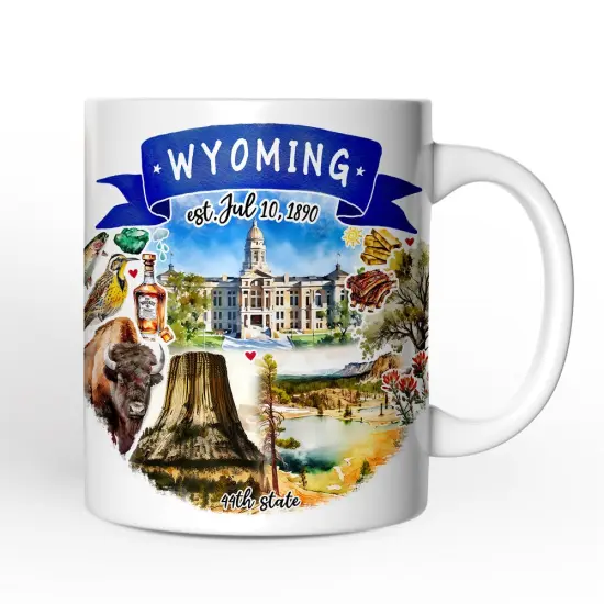 Artistic Wyoming State Themes and Landmarks Mug {3}