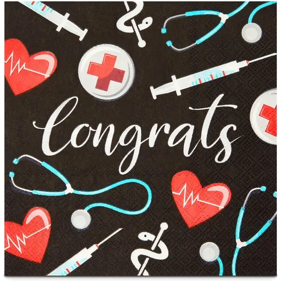 Nurse Graduation Napkins, Congrats Party Decorations (6.5 In, 100 Pack) Black {5}