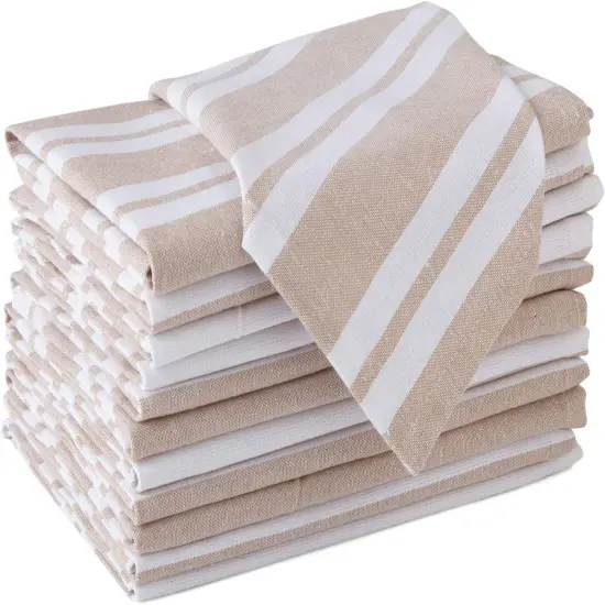 Cotton Cloth Napkins Set of 12 | Franca Beige Stripes | 43x43 cm | Dining Table Napkins | Machine Washable & Reusable {1}