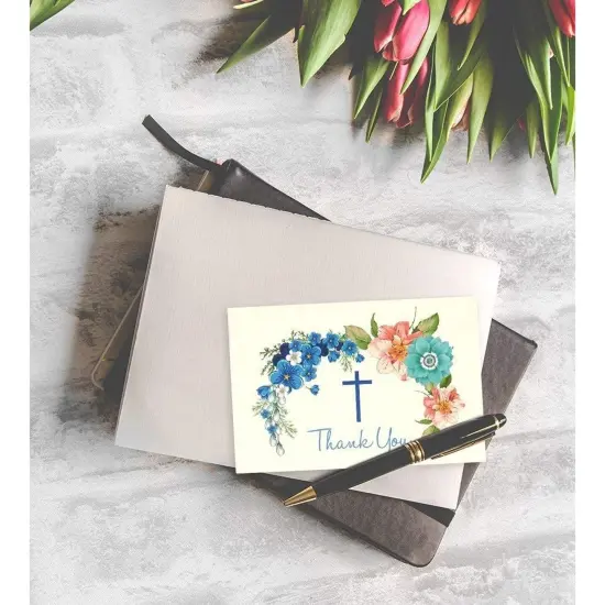 48 Pack Christian Thank You Cards With Envelopes, Bulk Baptism, Religious Greeting Notes for Christening, Wedding, Communion, Floral Cross Design (4 x 6 In) Multicolor {3}